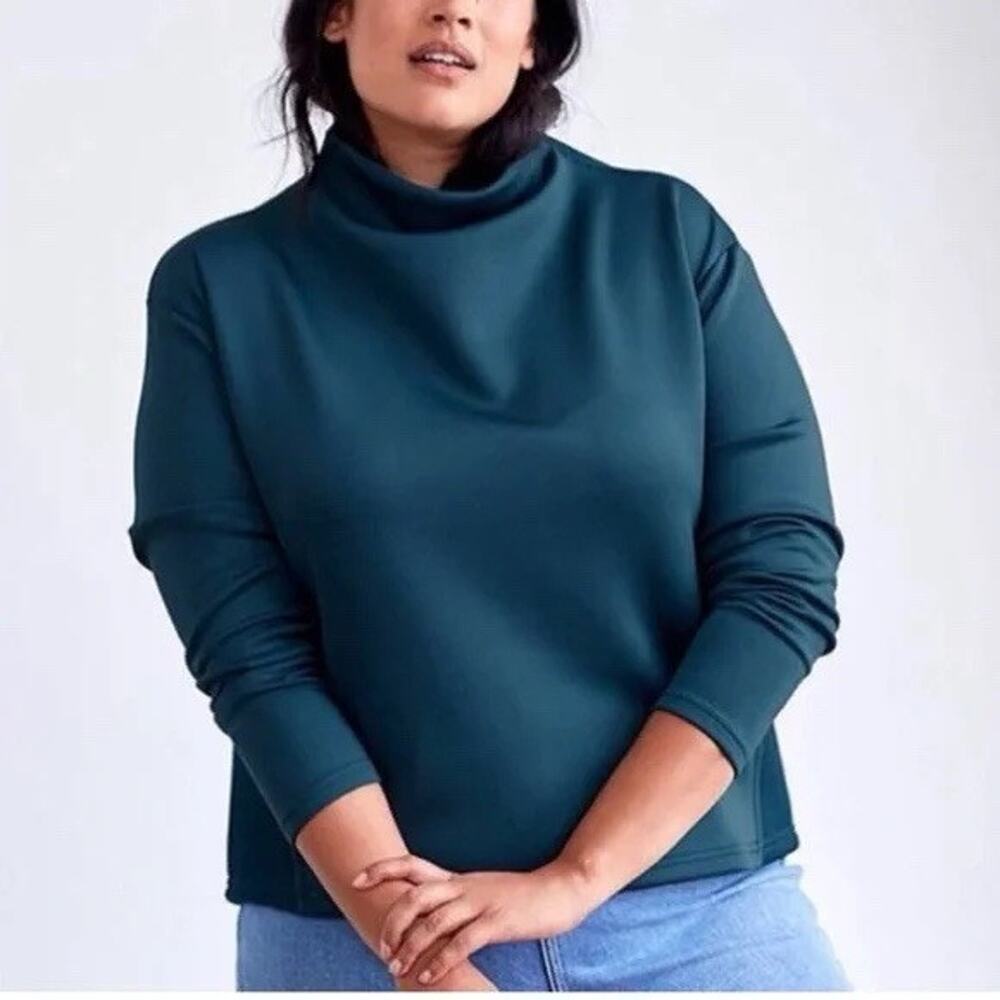 Aday Like A Boss Scuba Mockneck Sweatshirt Teal Green XS